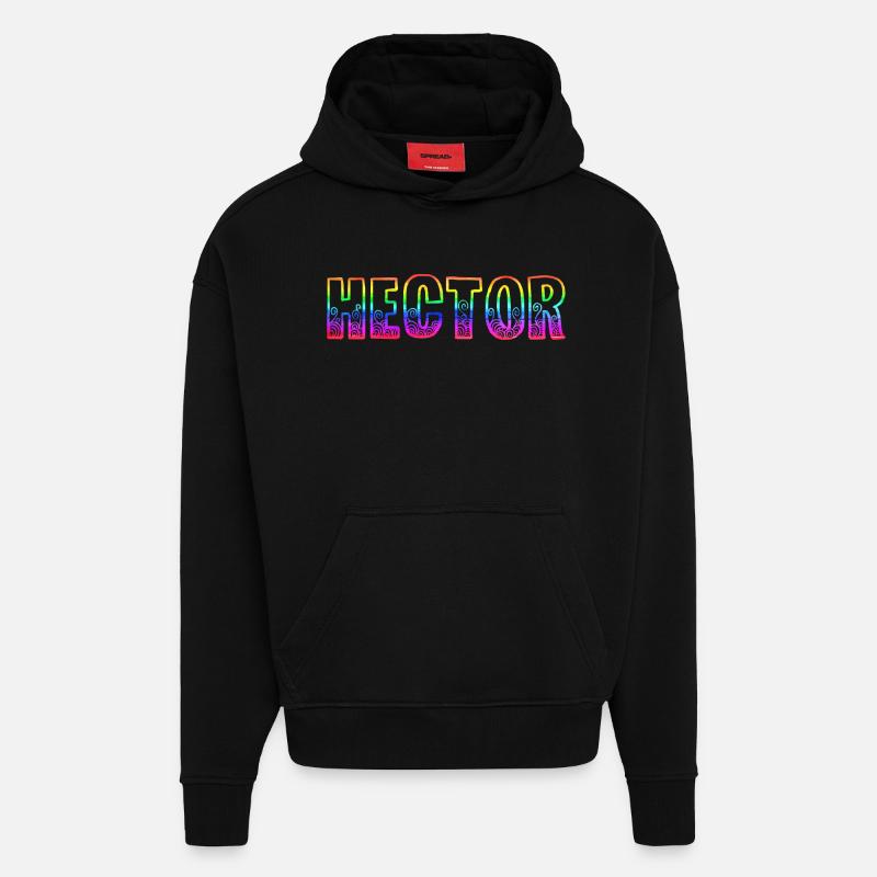 Hector RS Arc-en-ciel - Sweat à capuche bio épais oversize fabriqué en UE - SOLID BLACK