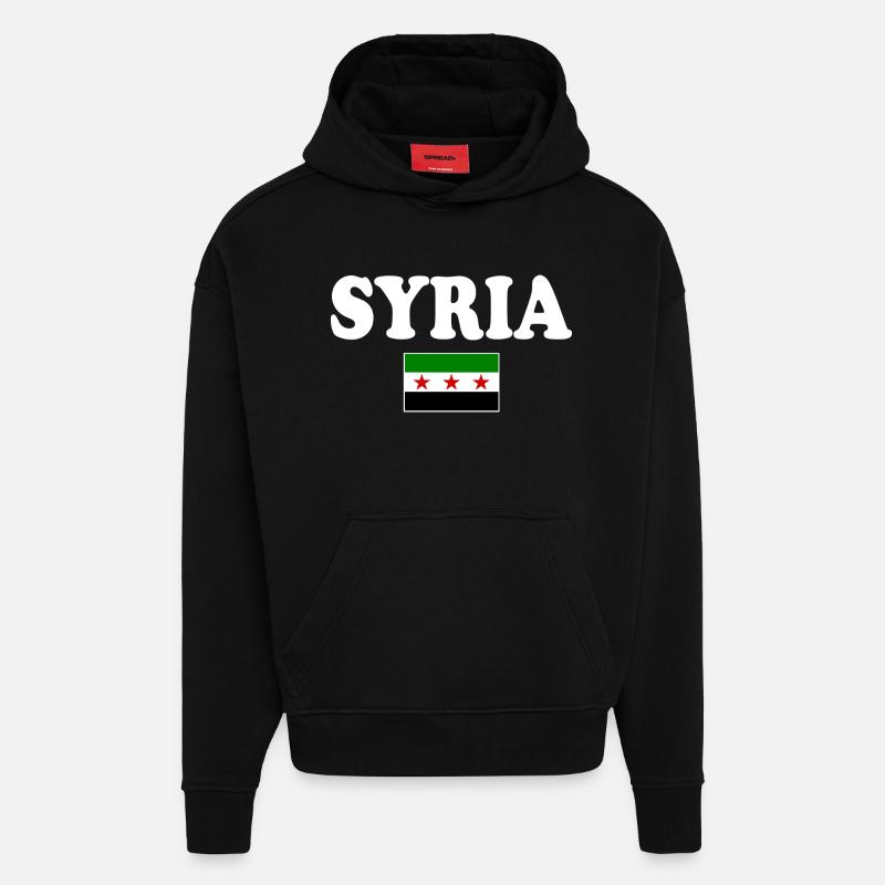 Drapeau de la Syrie - Sweat à capuche bio épais oversize fabriqué en UE - SOLID BLACK