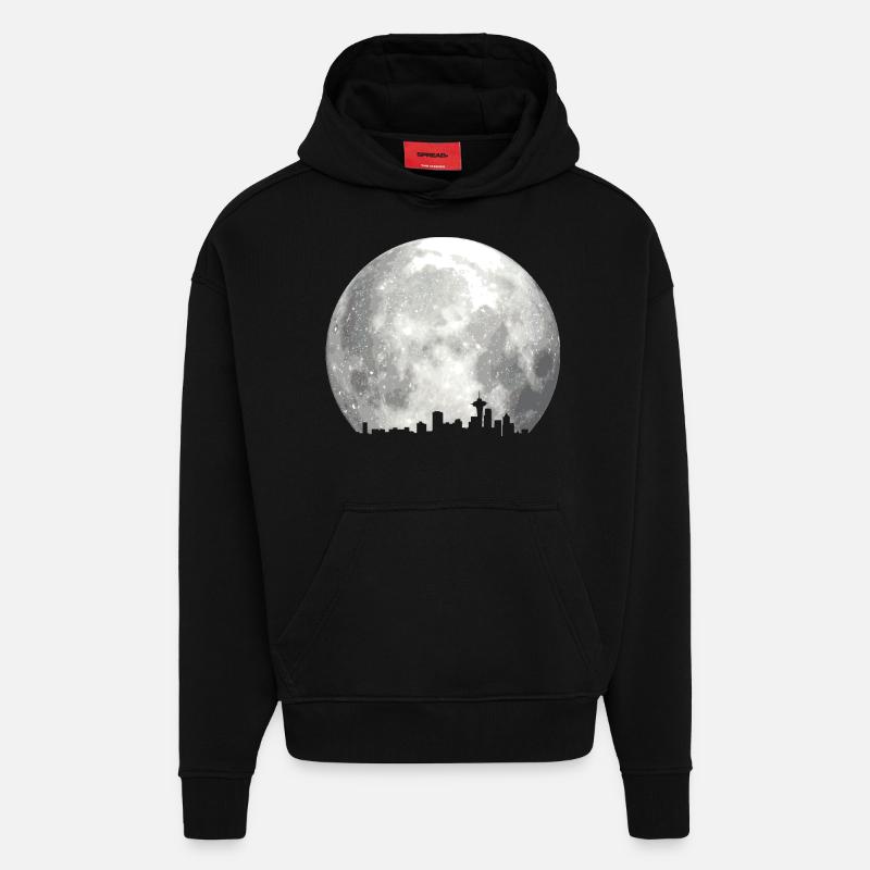full moon skyline - Sweat à capuche bio épais oversize fabriqué en UE - SOLID BLACK