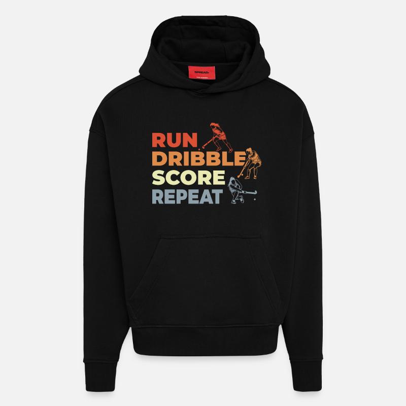 Courir, dribbler, marquer, répéter - Sweat à capuche bio épais oversize fabriqué en UE - SOLID BLACK