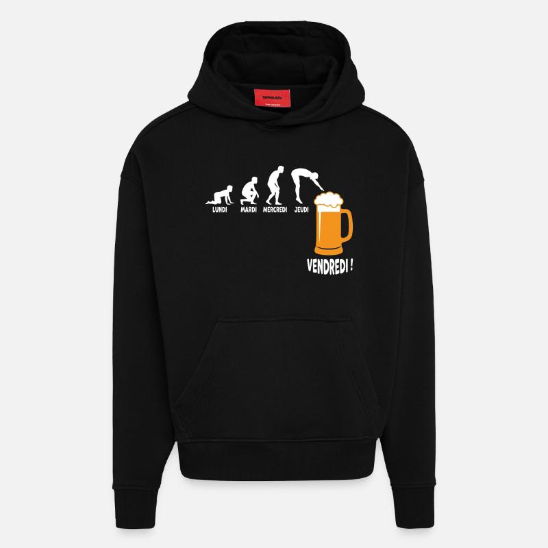 Semaine Travail Vers Vendredi Biere - Sweat à capuche bio épais oversize fabriqué en UE - SOLID BLACK