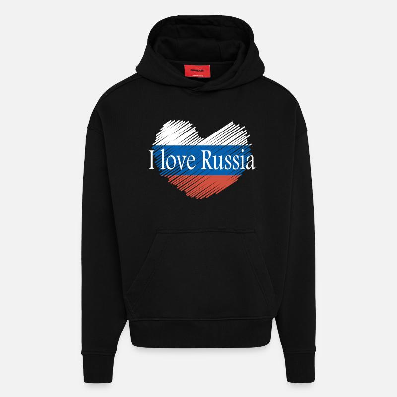 J'aime la russie - Sweat à capuche bio épais oversize fabriqué en UE - SOLID BLACK