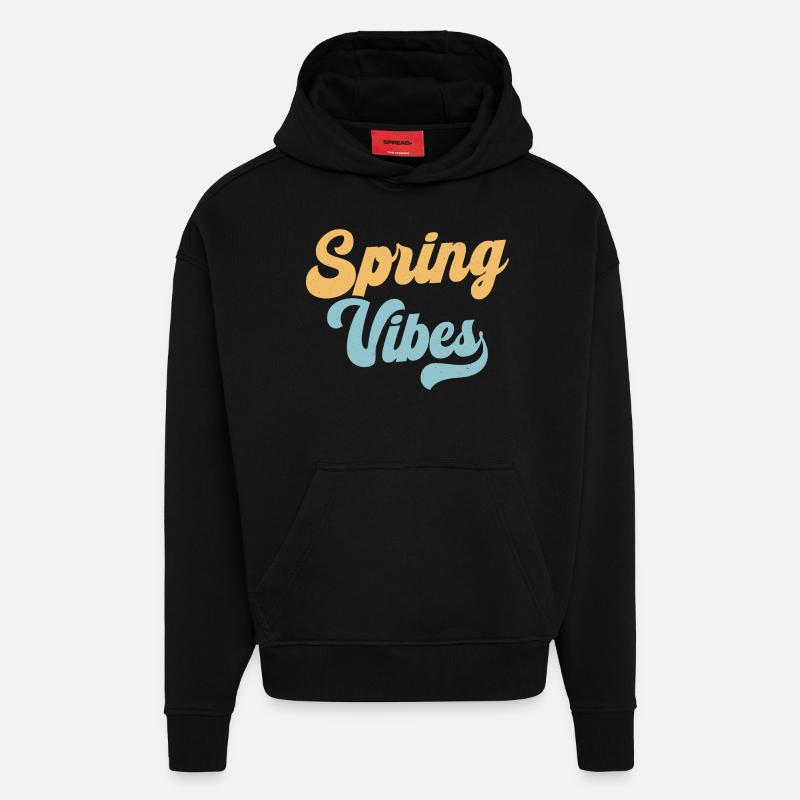 Vibrations printanières - Sweat à capuche bio épais oversize fabriqué en UE - SOLID BLACK