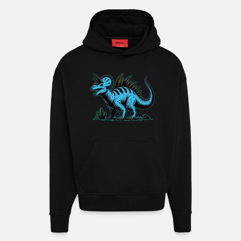 Conception de dinosaure mutant bleu - Sweat à capuche bio épais oversize fabriqué en UE - SOLID BLACK