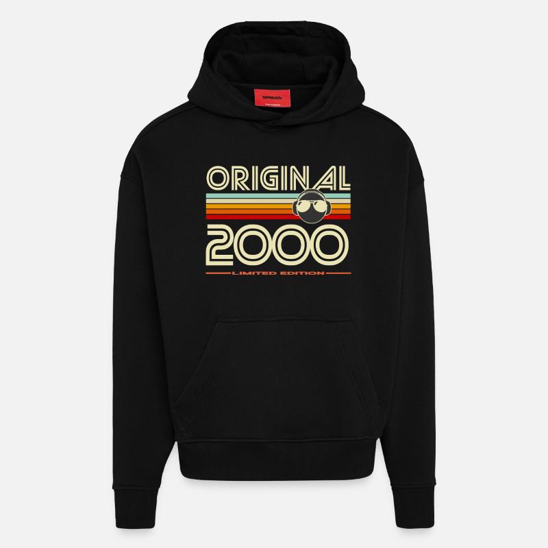 Original 2000 édition rétro - Sweat à capuche bio épais oversize fabriqué en UE - SOLID BLACK