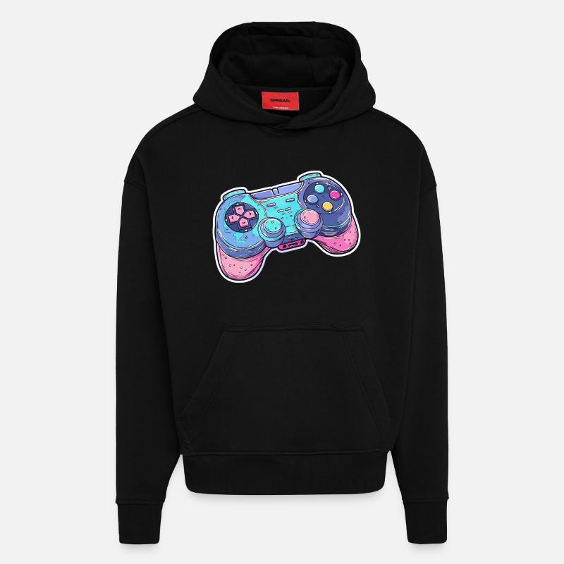 Graphismes de manette de jeu - Sweat à capuche bio épais oversize fabriqué en UE - SOLID BLACK