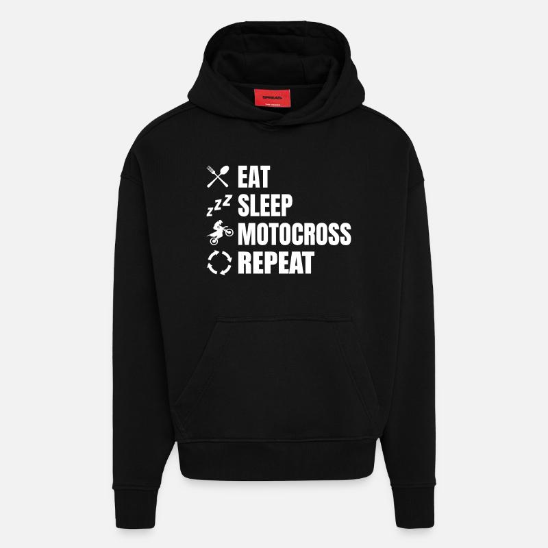 Manger, dormir, motocross, répéter - Sweat à capuche bio épais oversize fabriqué en UE - SOLID BLACK