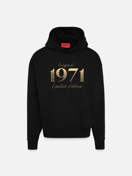 55e anniversaire février 1971 Millésime - Sweat à capuche bio épais oversize fabriqué en UE - SOLID BLACK