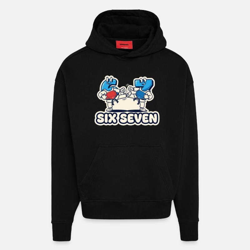 67 Six Seven Meme Drôle Cadeau - Sweat à capuche bio épais oversize fabriqué en UE - SOLID BLACK
