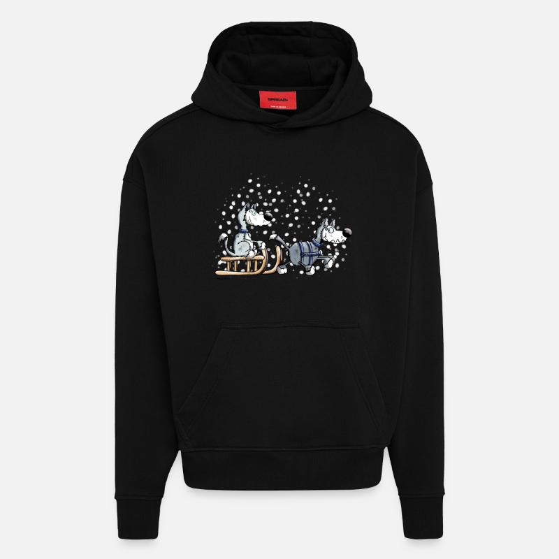 Huskies in the snow - Hoodie- made by SPREAD  - SOLID BLACK
