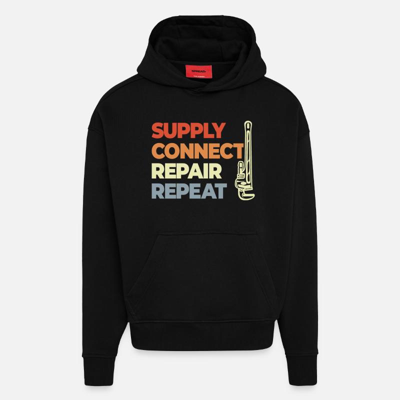 Dicton de plombier - Sweat à capuche bio épais oversize fabriqué en UE - SOLID BLACK
