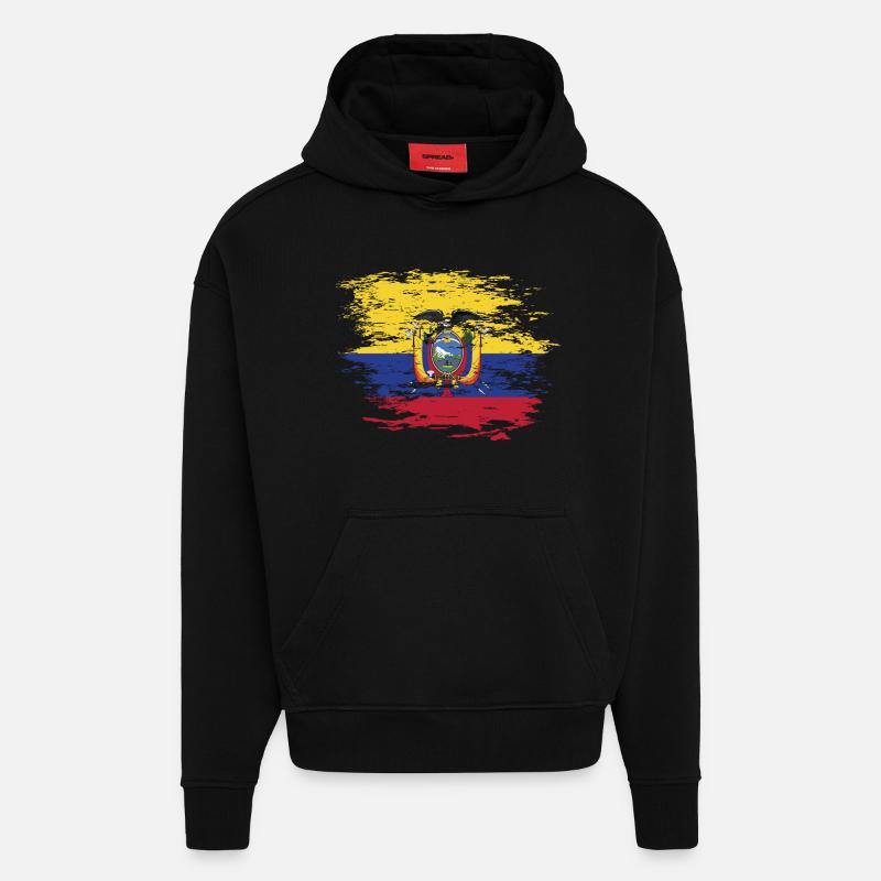 Drapeau de l'Équateur utilisé - Sweat à capuche bio épais oversize fabriqué en UE - SOLID BLACK