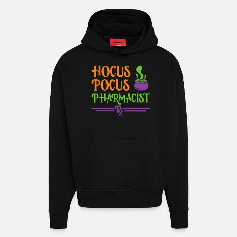 Pharmacien Halloween - Sweat à capuche bio épais oversize fabriqué en UE - SOLID BLACK