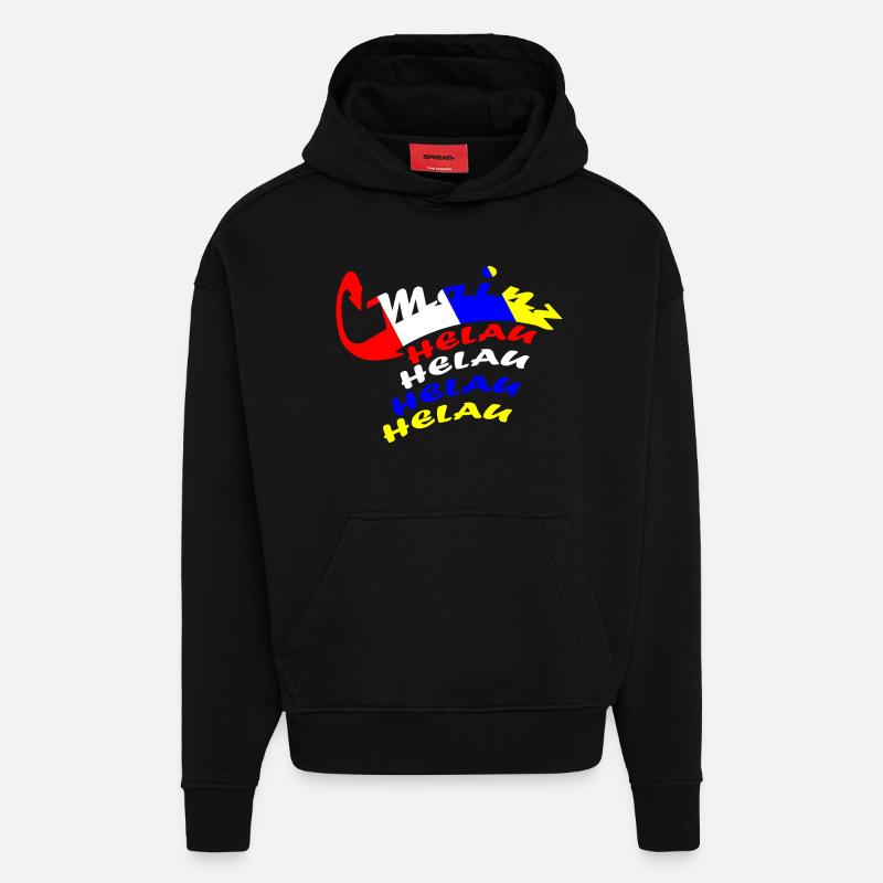 Conception du carnaval de Helau - Sweat à capuche bio épais oversize fabriqué en UE - SOLID BLACK