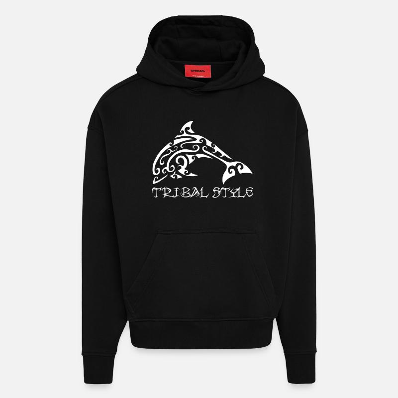 Dauphin blanc de Polynésie - Sweat à capuche bio épais oversize fabriqué en UE - SOLID BLACK