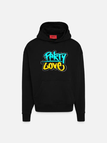 Party Love Graffiti Print - Hoodie- made by SPREAD  - SOLID BLACK