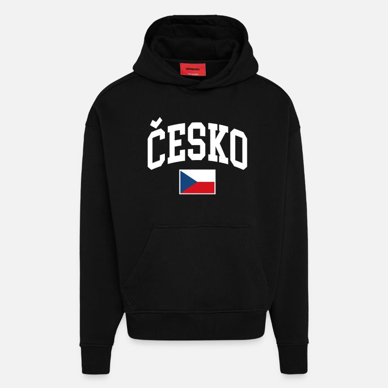 Drapeau de la République tchèque - Sweat à capuche bio épais oversize fabriqué en UE - SOLID BLACK