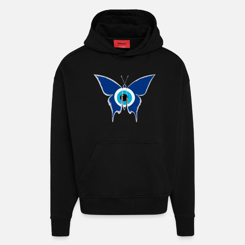 Papillon Nazar blanc - Sweat à capuche bio épais oversize fabriqué en UE - SOLID BLACK