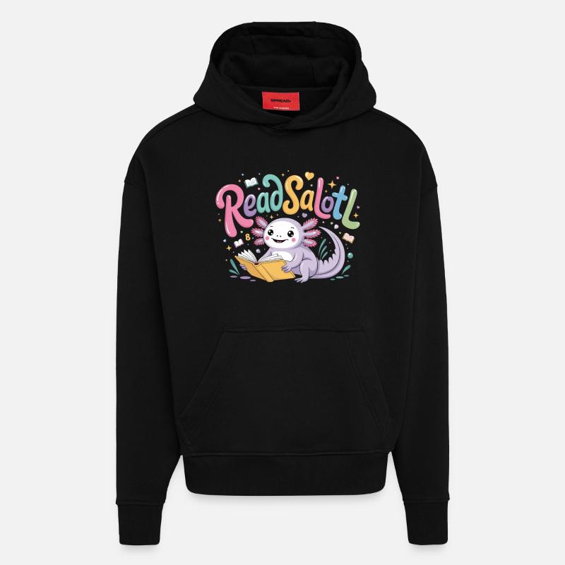 Axolotl Reader T-Shirt ReadSalotl Book - Sweat à capuche bio épais oversize fabriqué en UE - SOLID BLACK