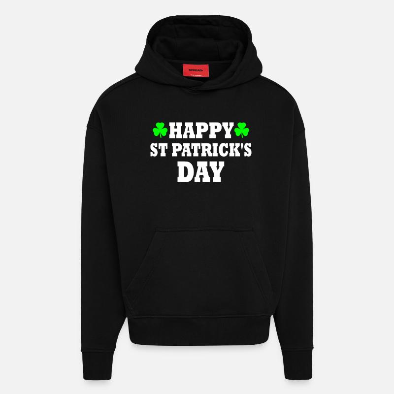 happy st patrick's day - Sweat à capuche bio épais oversize fabriqué en UE - SOLID BLACK