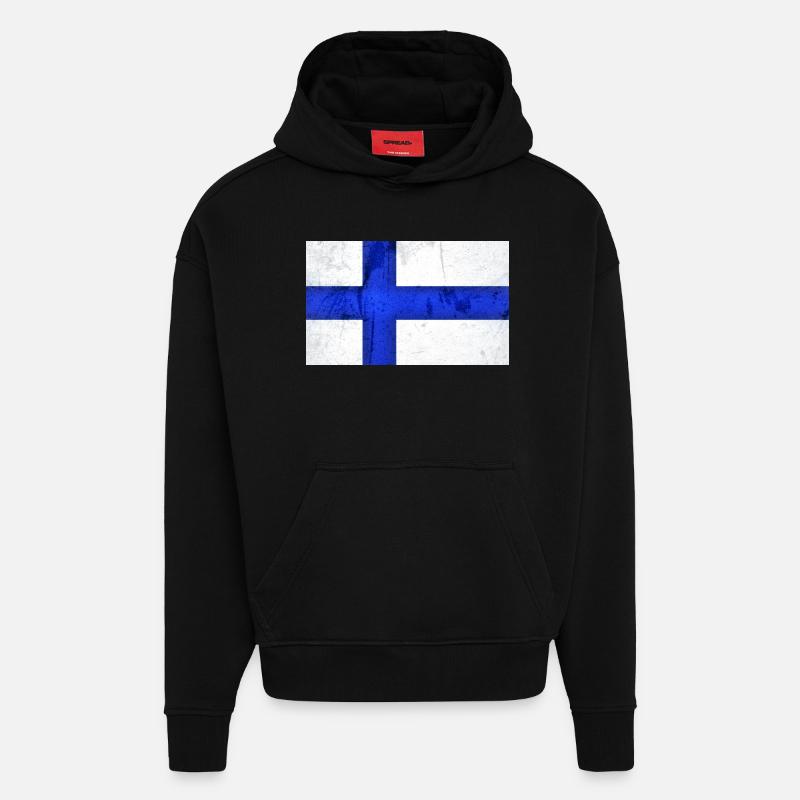 Drapeau de la Finlande - Sweat à capuche bio épais oversize fabriqué en UE - SOLID BLACK