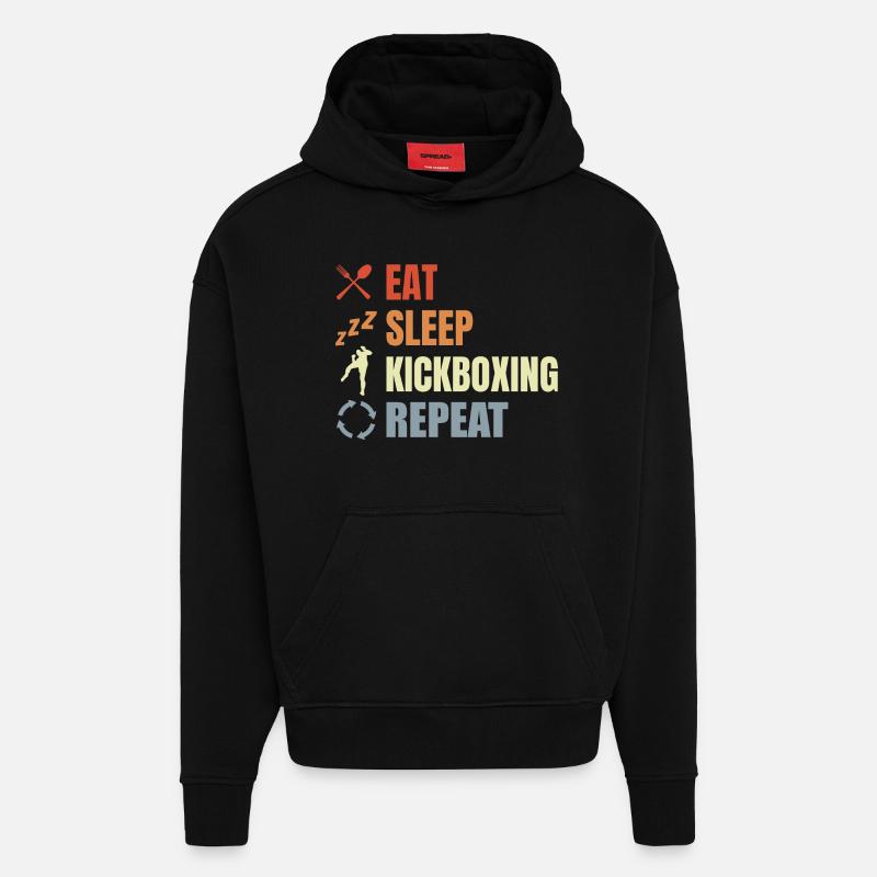 Manger du sommeil Kickbox Répéter - Sweat à capuche bio épais oversize fabriqué en UE - SOLID BLACK