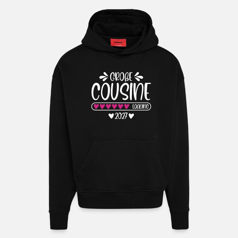Große Cousine 2027 loading Herzchen Ladebalken - Hoodie- made by SPREAD  - SOLID BLACK