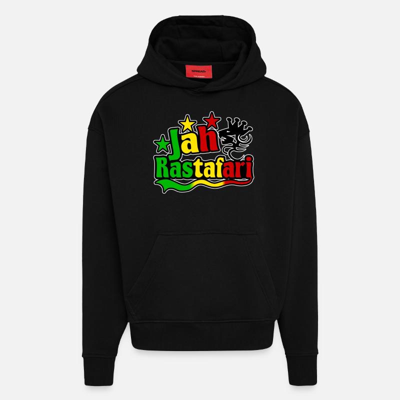 jah rastafari - Sweat à capuche bio épais oversize fabriqué en UE - SOLID BLACK