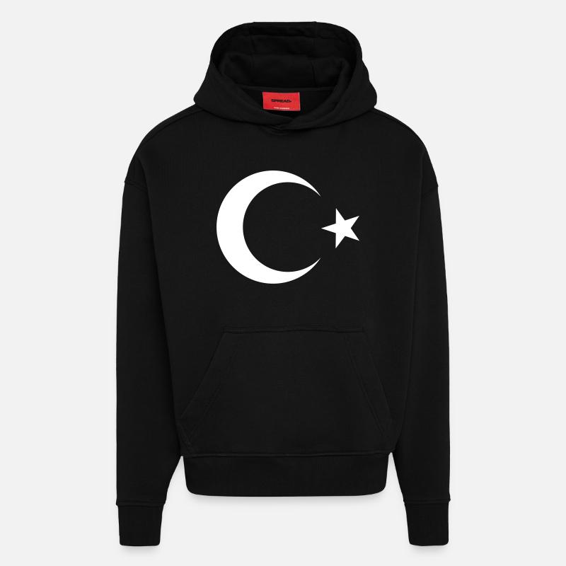 Drapeau de la Turquie Türkiye - Sweat à capuche bio épais oversize fabriqué en UE - SOLID BLACK