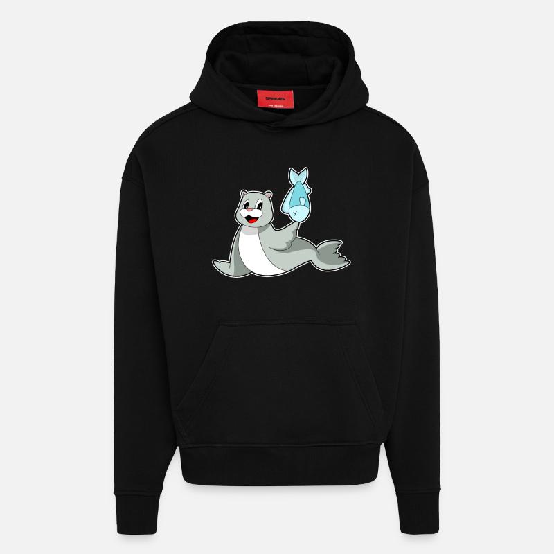 Poisson phoque - Sweat à capuche bio épais oversize fabriqué en UE - SOLID BLACK