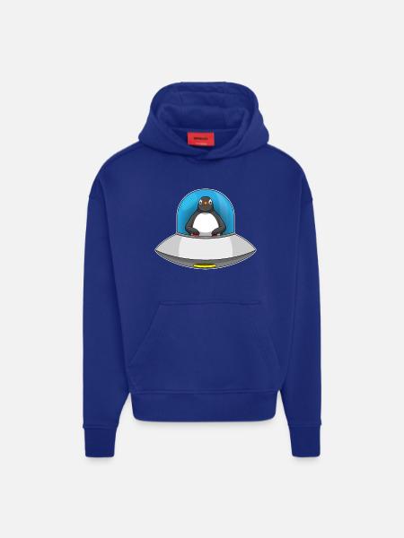 Penguin Spaceship Space - Hoodie- made by SPREAD  - SOLID BLACK