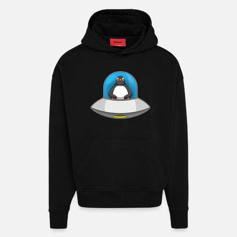 Penguin Spaceship Space - Sweat à capuche bio épais oversize fabriqué en UE - SOLID BLACK