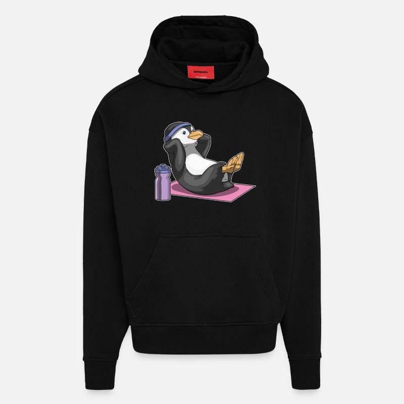 Penguin Abdomen Training Bodybuilding - Sweat à capuche bio épais oversize fabriqué en UE - SOLID BLACK