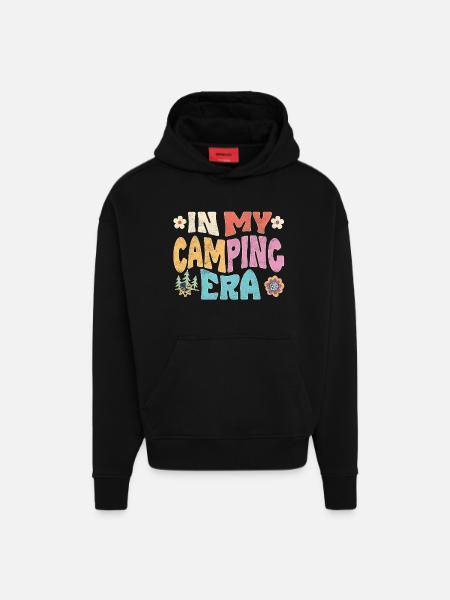 À l’époque du camping - Sweat à capuche bio épais oversize fabriqué en UE - SOLID BLACK