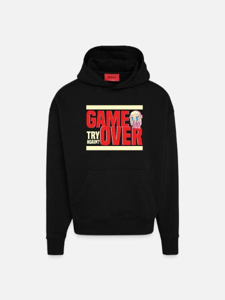 Game Over Retro Humor Again? - Hoodie- made by SPREAD  - SOLID BLACK