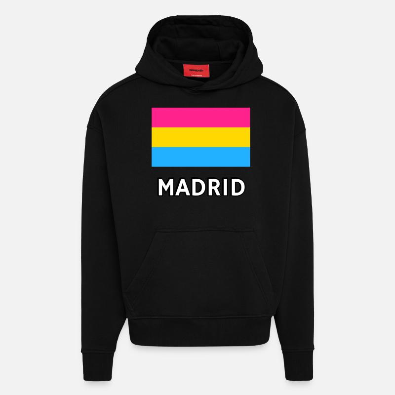 Pan Pride Drapeau Madrid - Sweat à capuche bio épais oversize fabriqué en UE - SOLID BLACK