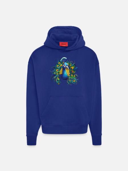 Pauw Pauw, pauwenveer, exotische, kleurrijke kleurrijke kunst - Heavyweight oversized organic hoodie made in EU - SOLID BLACK