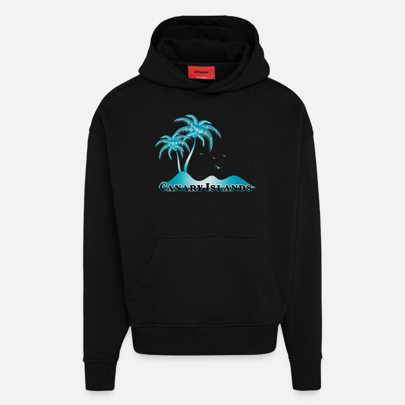 Canary Islands with palm - Sweat à capuche bio épais oversize fabriqué en UE - SOLID BLACK