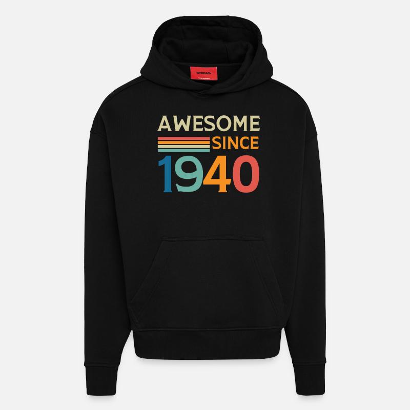 Awesome since 1940 - Sweat à capuche bio épais oversize fabriqué en UE - SOLID BLACK
