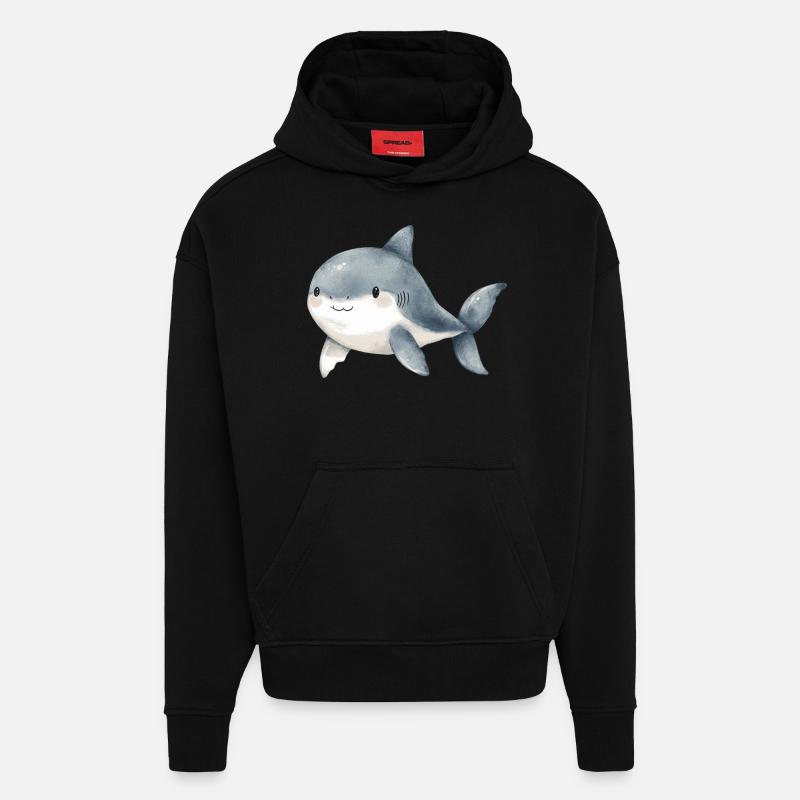 petit requin - Sweat à capuche bio épais oversize fabriqué en UE - SOLID BLACK