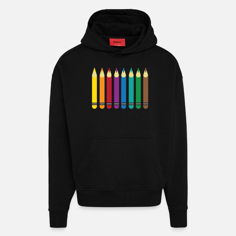 crayons de couleur - Sweat à capuche bio épais oversize fabriqué en UE - SOLID BLACK