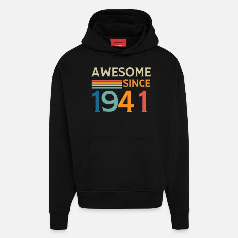 Awesome since 1941 - Sweat à capuche bio épais oversize fabriqué en UE - SOLID BLACK
