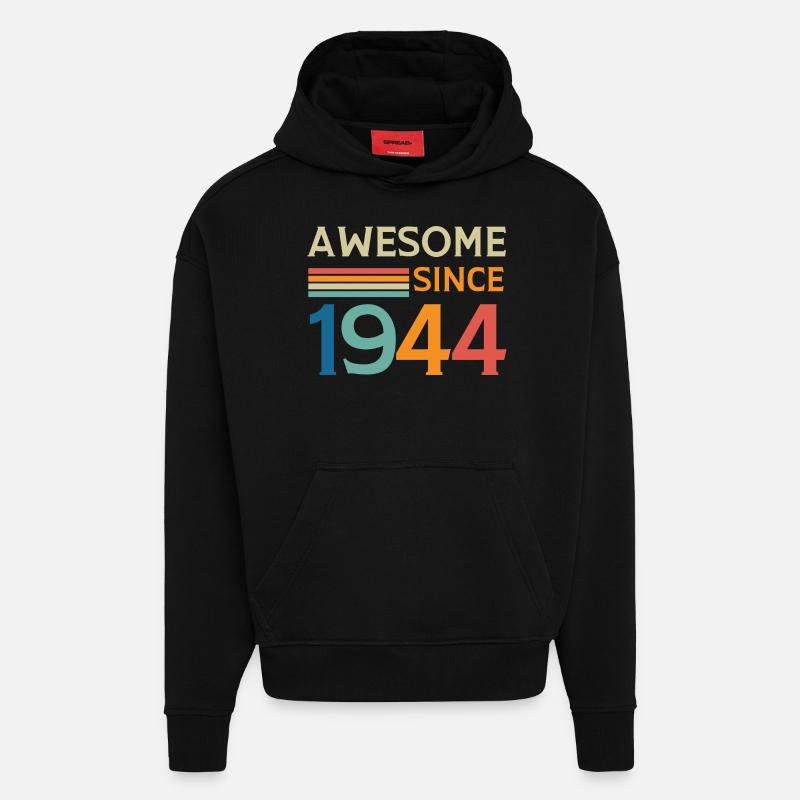 Awesome since 1944 - Sweat à capuche bio épais oversize fabriqué en UE - SOLID BLACK