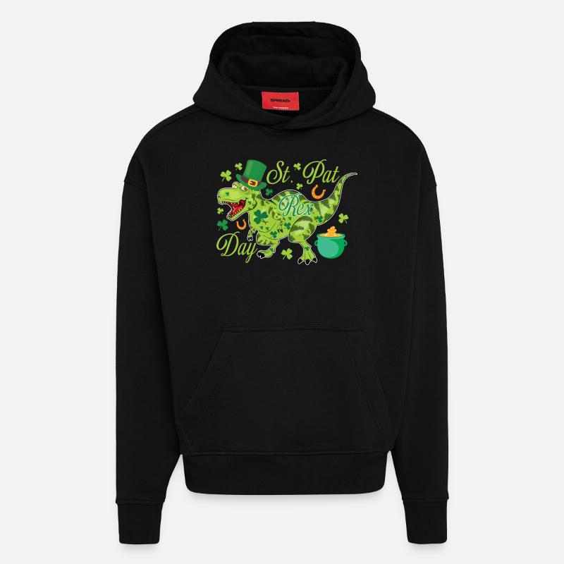 T-Rex de la Saint-Patrick - Sweat à capuche bio épais oversize fabriqué en UE - SOLID BLACK