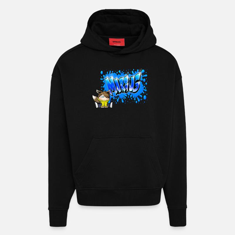 MARIUS GRAFFITI NAME PRINT - Sweat à capuche bio épais oversize fabriqué en UE - SOLID BLACK