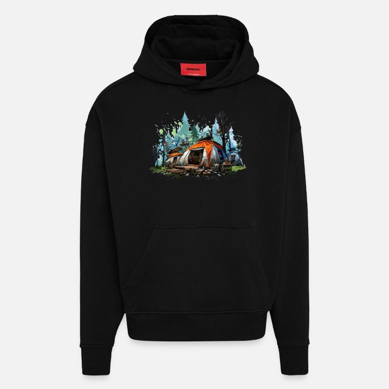 Camping-Atmosphäre. Ein Retro-Abenteuer. - Hoodie- made by SPREAD  - SOLID BLACK