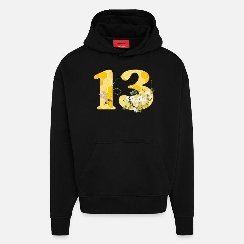 13e anniversaire abeille - Sweat à capuche bio épais oversize fabriqué en UE - SOLID BLACK