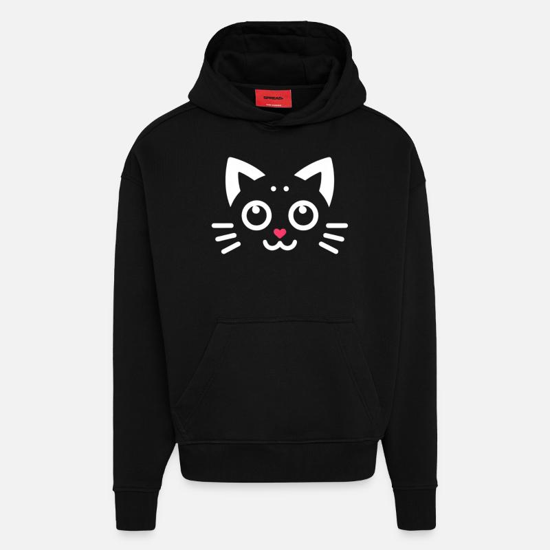 Chatons Kawaii, Animaux de compagnie - Sweat à capuche bio épais oversize fabriqué en UE - SOLID BLACK
