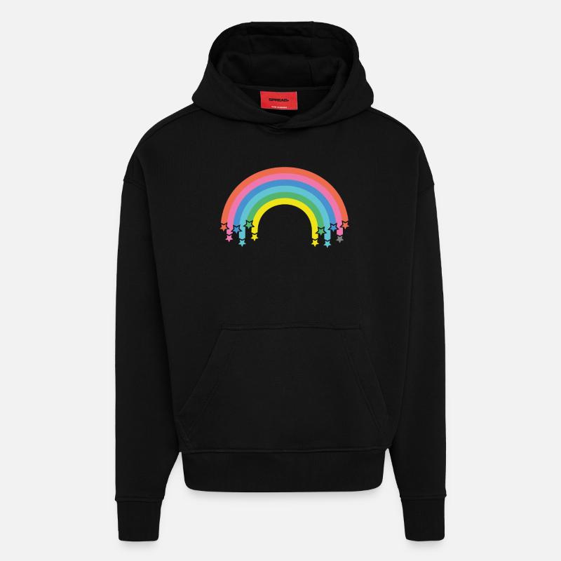 Regenbogen mit Sternen - Hoodie- made by SPREAD  - SOLID BLACK