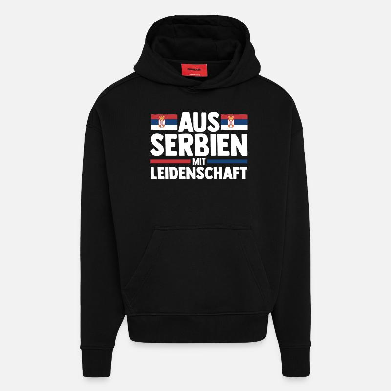 Serbe Serbe Serbie - Sweat à capuche bio épais oversize fabriqué en UE - SOLID BLACK